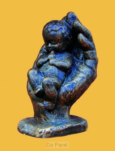 Beeld handje met baby 12cm brons
