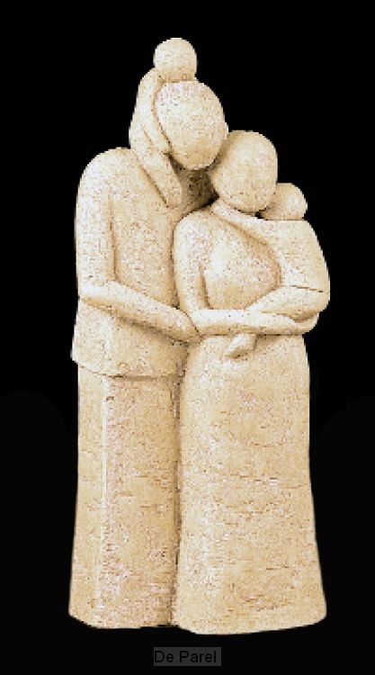 BEELD COUPLE 2 KINDEREN 45CM ZANDKLEUR