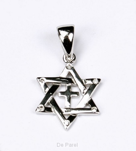 Hanger zilver davidster/kruis