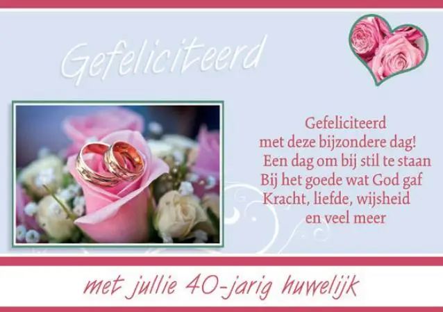 Wenskaart 40 jarig huwelijk