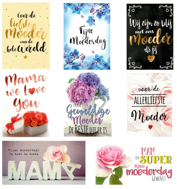 Moederdag assortiment wenskaarten 8x3