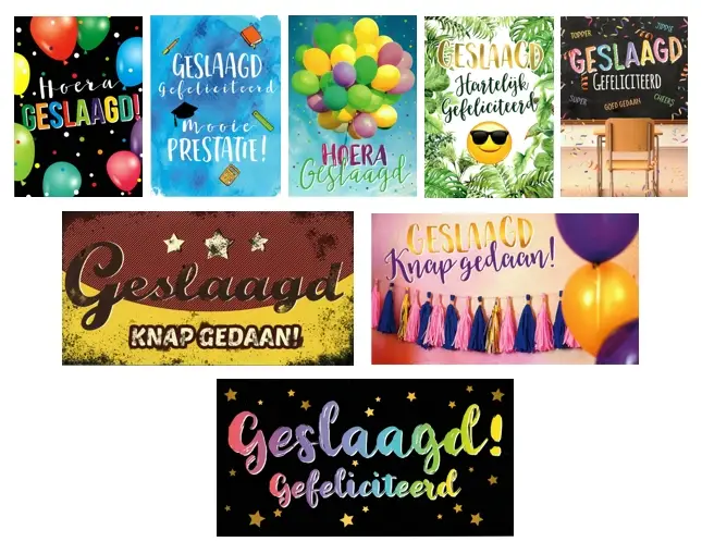 Assortiment 32 wenskaarten geslaagd