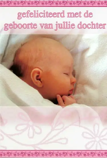 Wenskaart geboorte dochter met sok