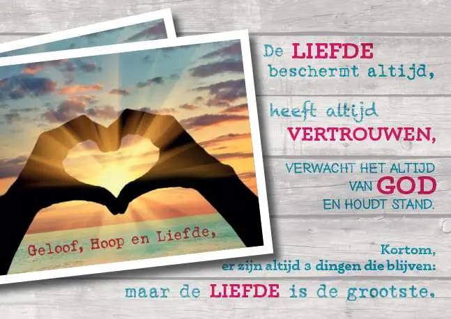 Prentbriefkaart geloof hoop liefde