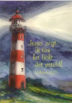 Prentbriefkaart vuurtoren joh 8:12
