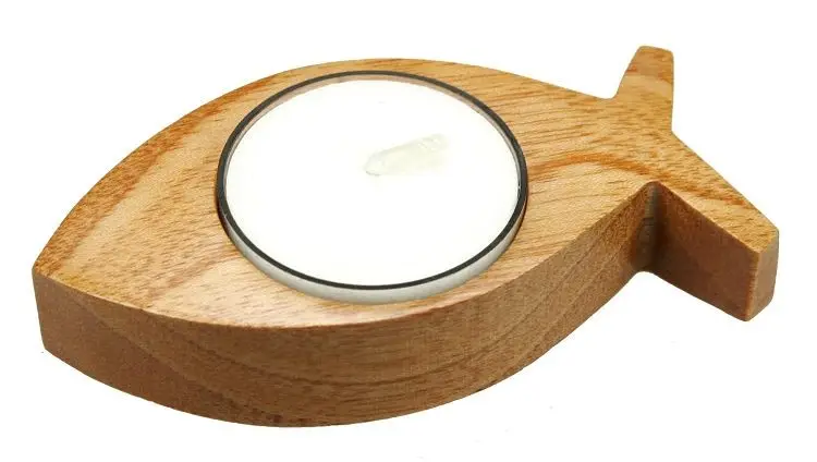 Waxinelichthouder vis hout 9.5cm
