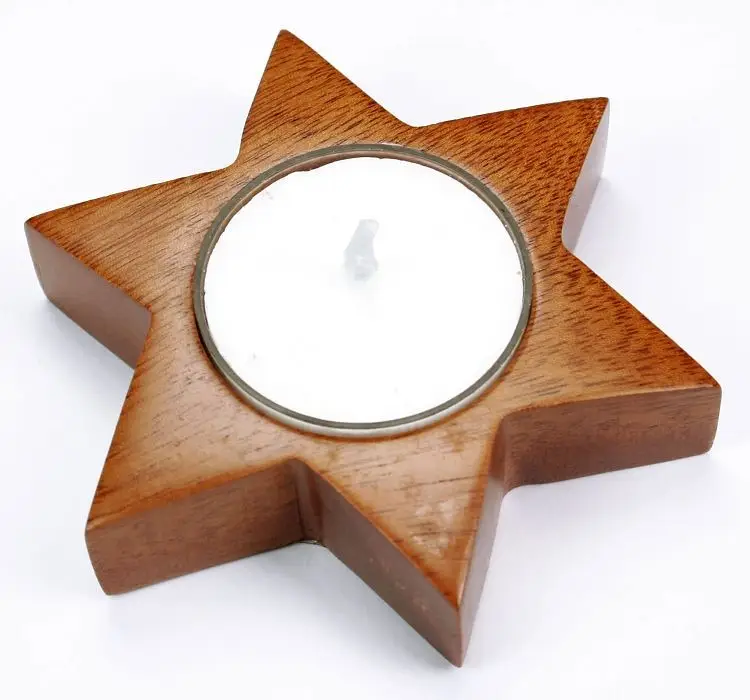 Waxinelichthouder davidster hout